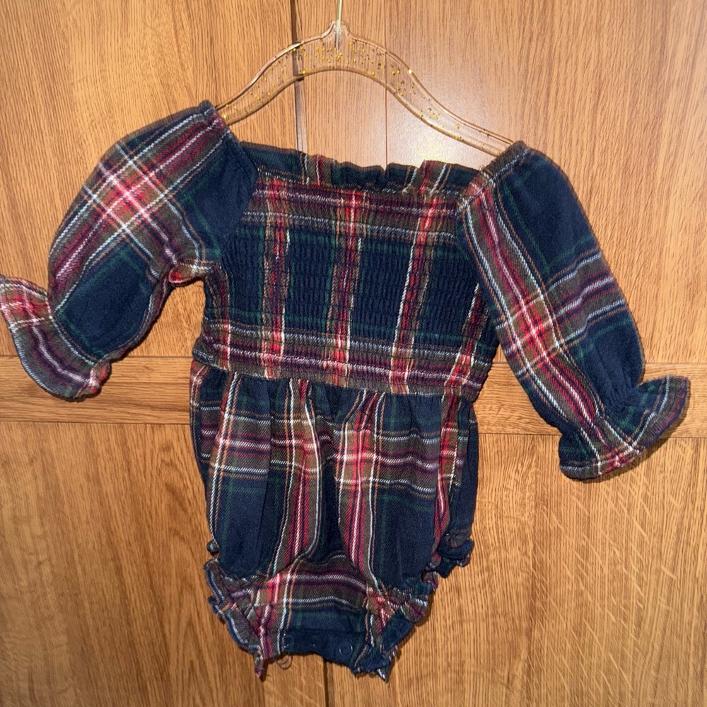 Ivy City Co Baby Plaid Romper with Puff Sleeves